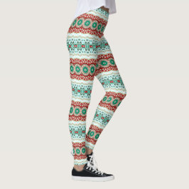 Julmandala i rött, grönt och frostigt blått leggings