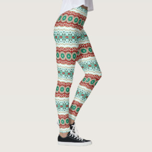 Julmandala i rött, grönt och frostigt blått leggings