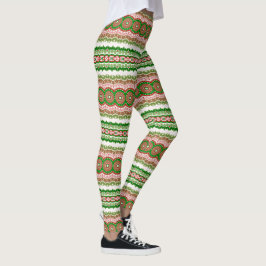 Julmandala i rött, grönt och varmt guld leggings
