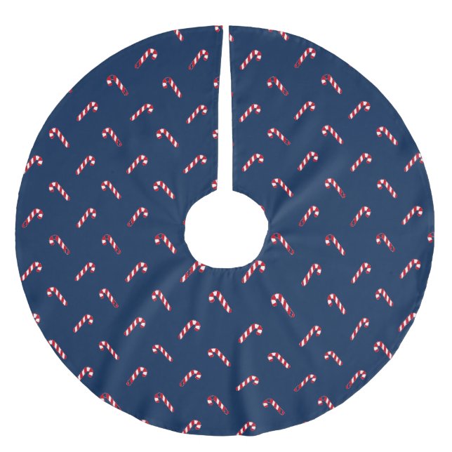 Julmarblå röd, söt candy cane mönster julgransmatta borstad polyester (Framsidan)