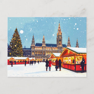 Julmarknad Österrike Wien Rathaus Vinter Vykort