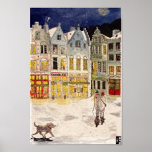 Julmarknaden Belgien Retro-inspirerad vattenfärg