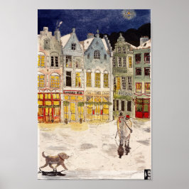Julmarknaden Belgien Retro-inspirerad vattenfärg Poster