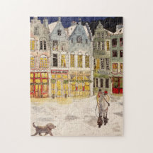 Julmarknaden Belgien Retro-inspirerad vattenfärg