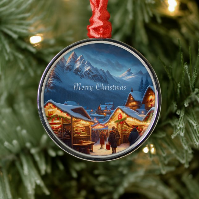 Julmarknaden i bergen - anpassningsbar julgransprydnad metall (Träd)