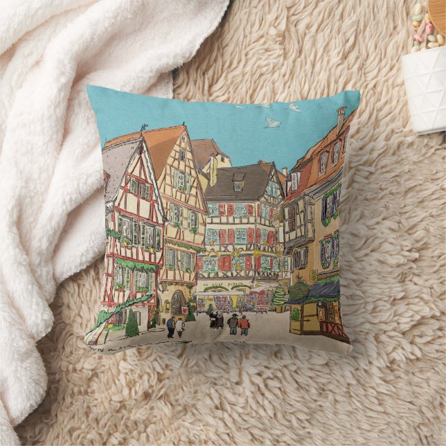 Julmarknaden Strasbourg Frankrike Retro-inspirerad Kudde (Filt)