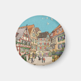 Julmarknaden Strasbourg Frankrike Retro-inspirerad Magnet