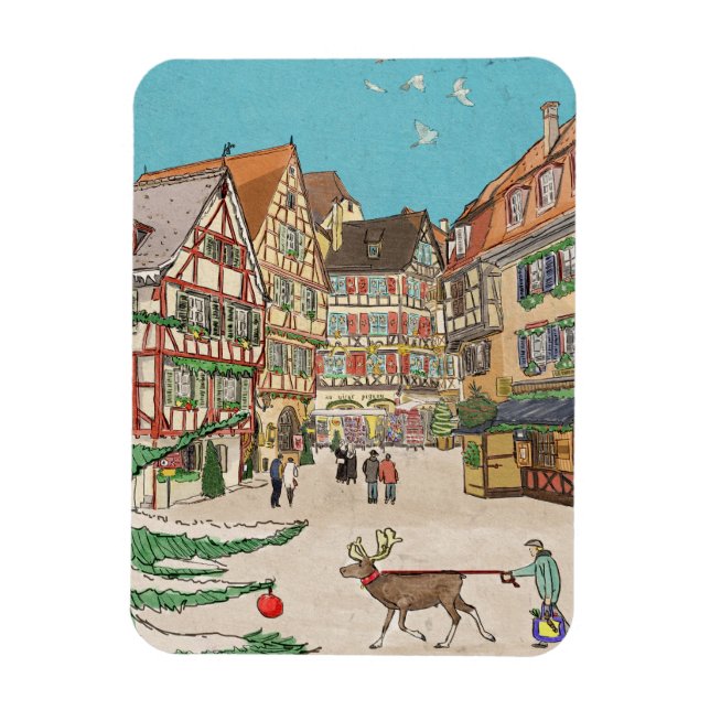 Julmarknaden Strasbourg Frankrike Retro-inspirerad Magnet (Vertikal)