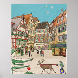 Julmarknaden Strasbourg Frankrike Retro-inspirerad Poster