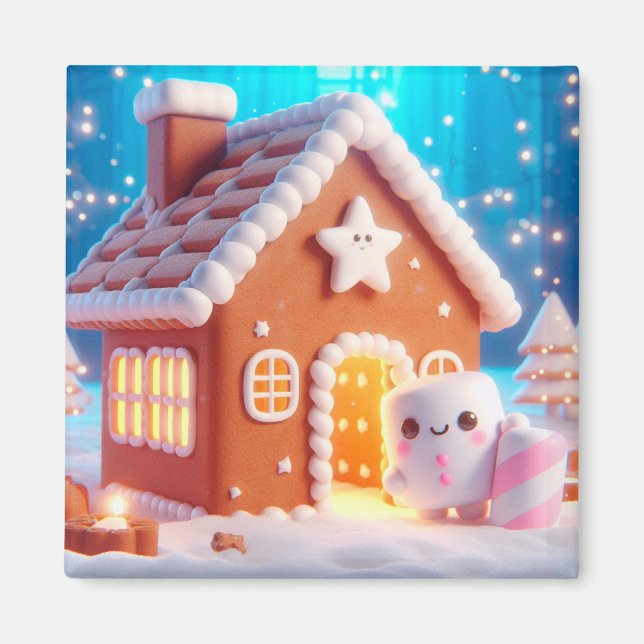 Julmarmallow Gingerbröd House Magnet (Framsidan)