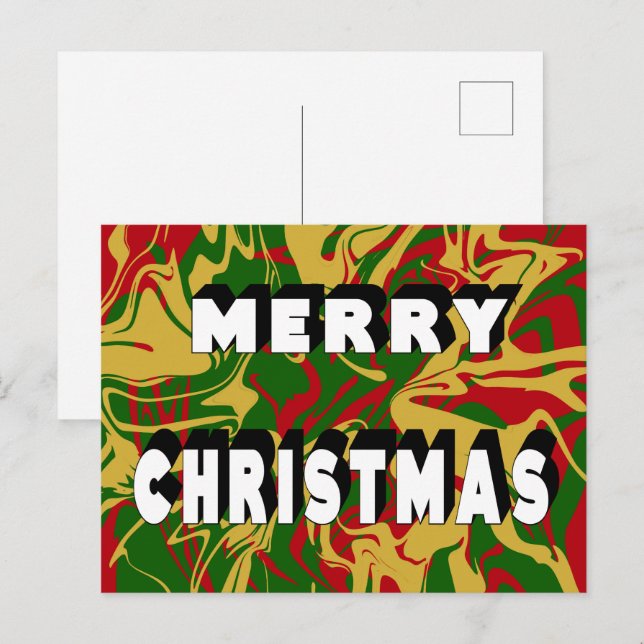 Julmarmor röd grön guld God Jul  Helg Vykort (Fram/baksida)