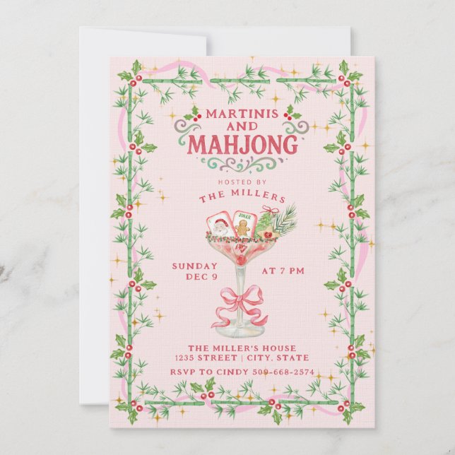 Julmartinis och Mahjong-fest Inbjudningar (Framsida)