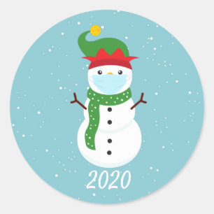 Julmask 2020 Snöman Karantän Runt Klistermärke