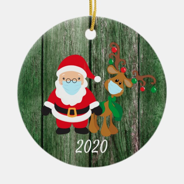 Julmask Santa och renar 2020 trä Julgransprydnad Keramik (Framsidan)