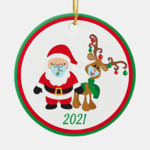 Julmask Santa och renar 2021 Kantdesign Julgransprydnad Keramik