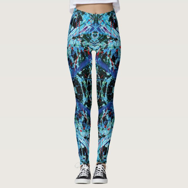 Julmassakern Blue, Röd stänk Leggings (Framsida)