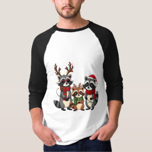 Julmatchande tvättbjörnar med Santamössa T Shirt