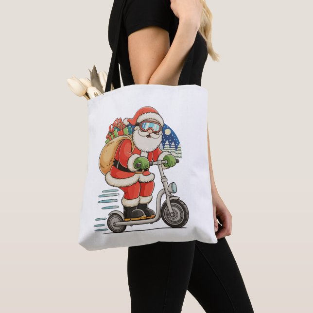 Julmatchningsfamiljen Santa Riding Scooter Tygkasse (Närbild)