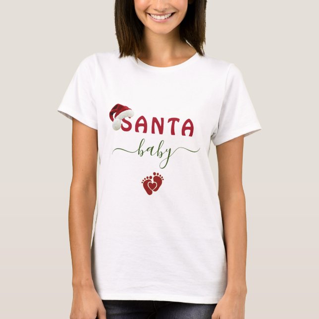Julmeddelande om Graviden Cute Santa Santa Baby T Shirt (Framsida)