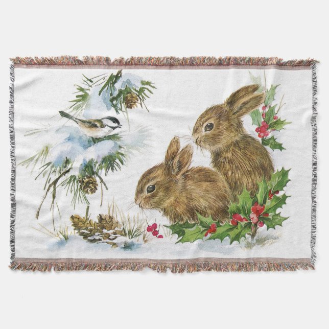 Julmes Chickadee Kaniner Holly Varm Filt (Framsidan)