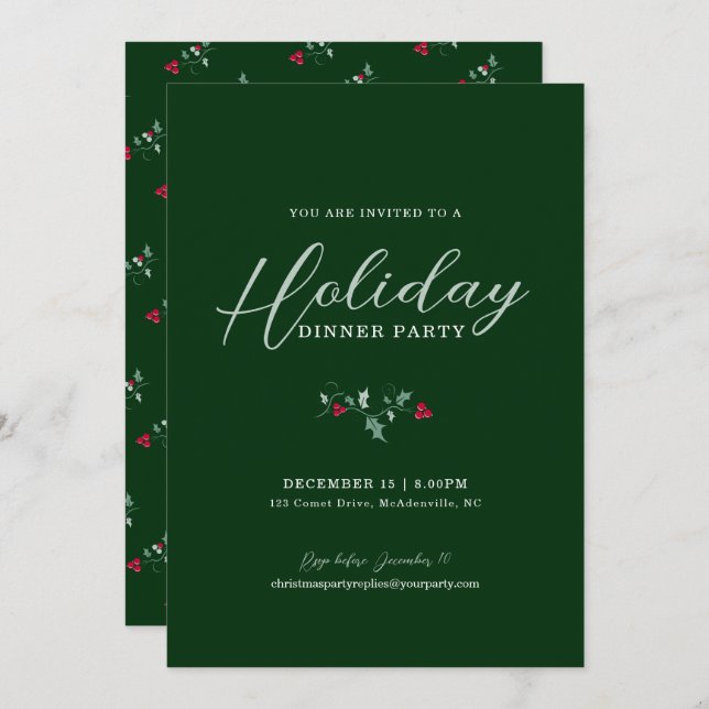 Julmiddag julgrön jul inbjudningar (Fram/baksida)