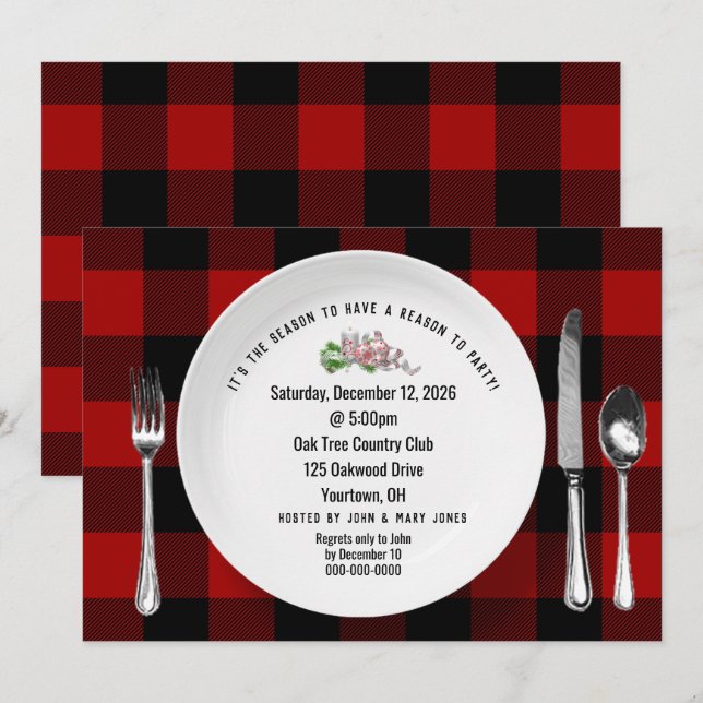 Julmiddagen Party Buffalo Play-inbjudan Inbjudningar (Fram/baksida)