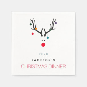 Julmiddagen party renar, vit rödvit familj pappersservett