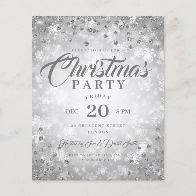 Julmiddagspartaj Silver Vinterdiamanter Glitter Flygblad (Framsidan)