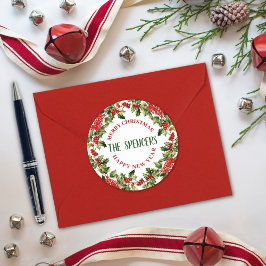 Julmistel Blad & Bär God Jul Runt Klistermärke