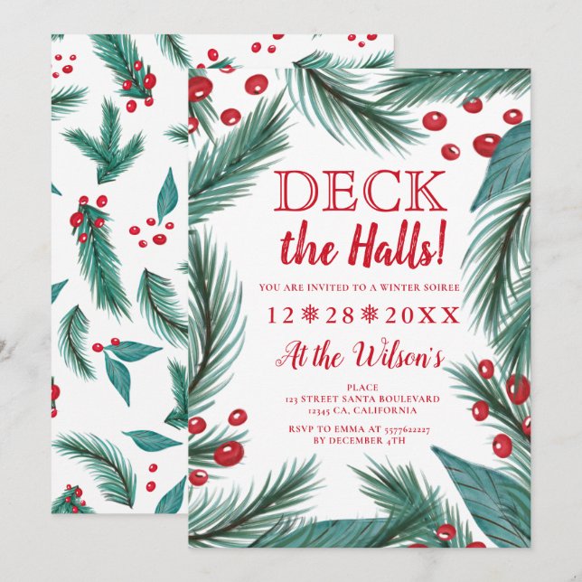 Julmistel i gräs, vattenfärgsdäck i hönshusen inbjudningar (Fram/baksida)