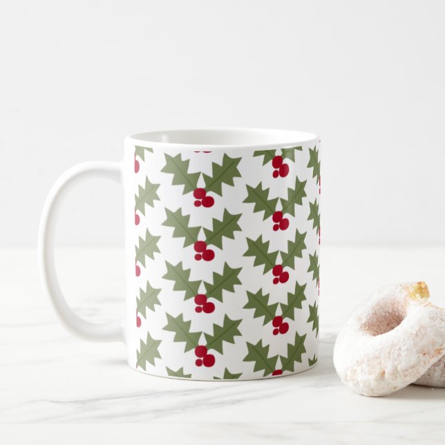 Julmistel Röda Bär Gröna Blad Kaffemugg (Med munk)