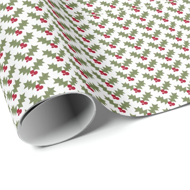 Julmistel röda bär gröna blad presentpapper (Rullad Hörn)