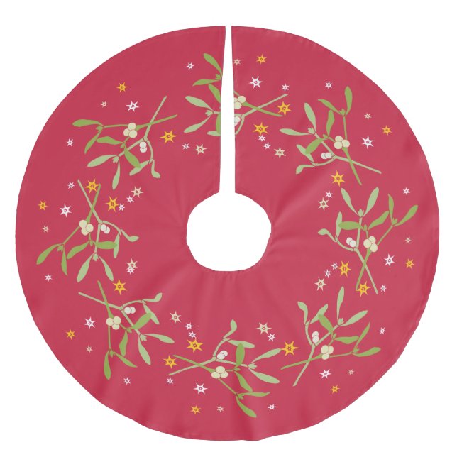 Julmistletoröd grönt julgran skirt julgransmatta borstad polyester (Framsidan)
