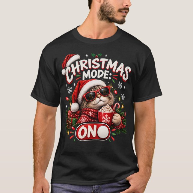 Julmode PÅ Rolig julkatts semester T Shirt (Framsida)