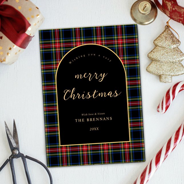 Julmodern Elegant Festive Tartan Julkort (Christmas Modern Elegant Festive Tartan Holiday Card)
