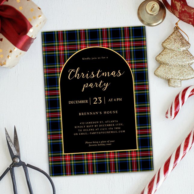 Julmodern Elegant Tartan Julfest Inbjudningar (Christmas Modern Elegant Tartan Holiday Party Invitation)