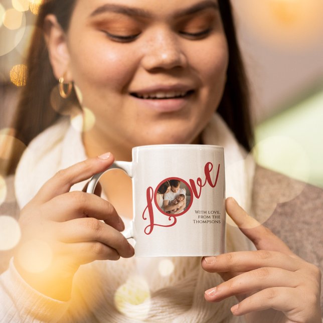 Julmodern fotokalligrafi enkel Kärlek Kaffemugg (Simple "Love" photo typography calligraphy custom mug.)