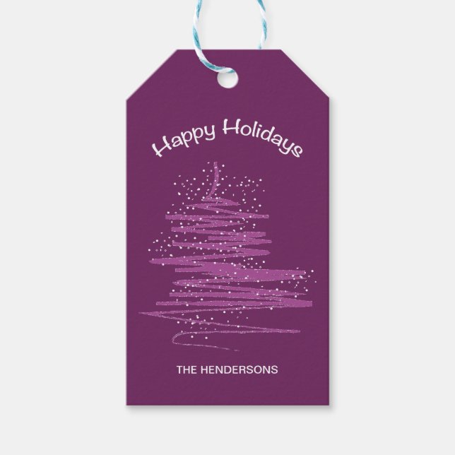 Julmodern, viskare Träd - Snöflingor Presentetikett (Framsidan)