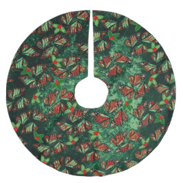 Julmonarkfjärilsvingar och järnekbär julgransmatta borstad polyester