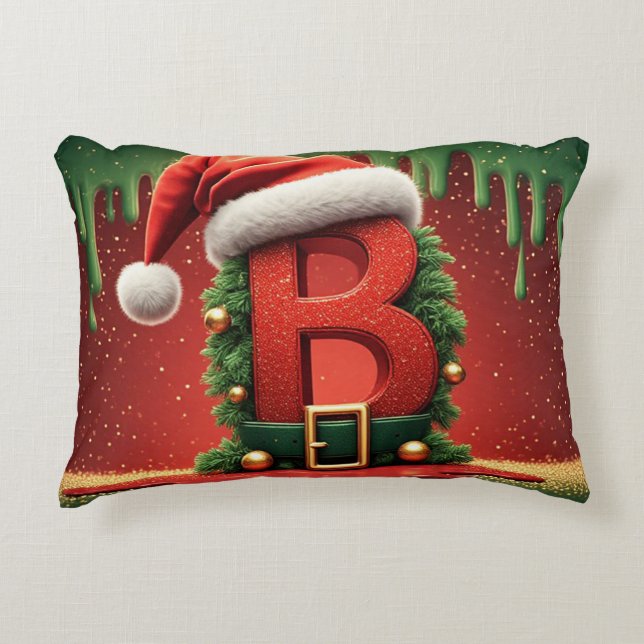 Julmonogram bokstav B med tomtehatt 🎄 Prydnadskudde (Framsidan)