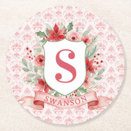 Julmonogram Crest i Grandmillennial-stil Underlägg Papper Rund