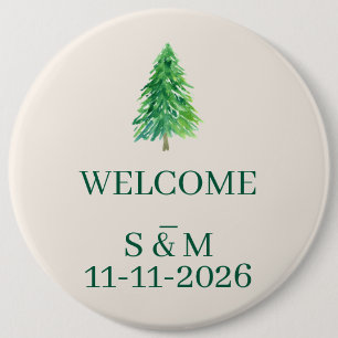 Julmonogram Elegant Skogsträd Välkommen Knapp