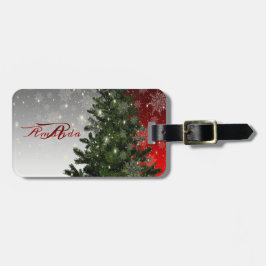 Julmonogram Grönt Träd Red Silver Snowflake Bagagebricka