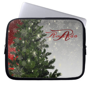 Julmonogram Grönt Träd Red Silver Snowflake Laptop Fodral