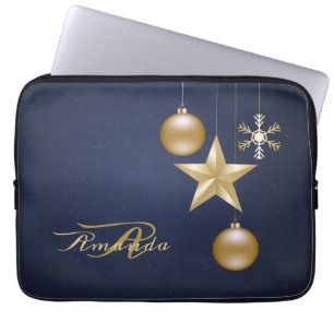 Julmonogram Guld Ornament Navyblå Laptop Fodral