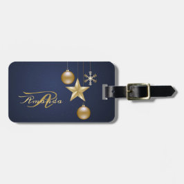 Julmonogram Guld Ornamentar Navyblå Bagagebricka