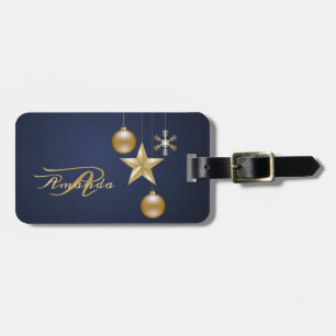 Julmonogram Guld Ornamentar Navyblå Bagagebricka