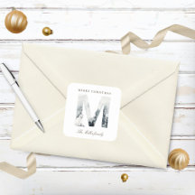 Julmonogram med snöiga bergs skogsdjur