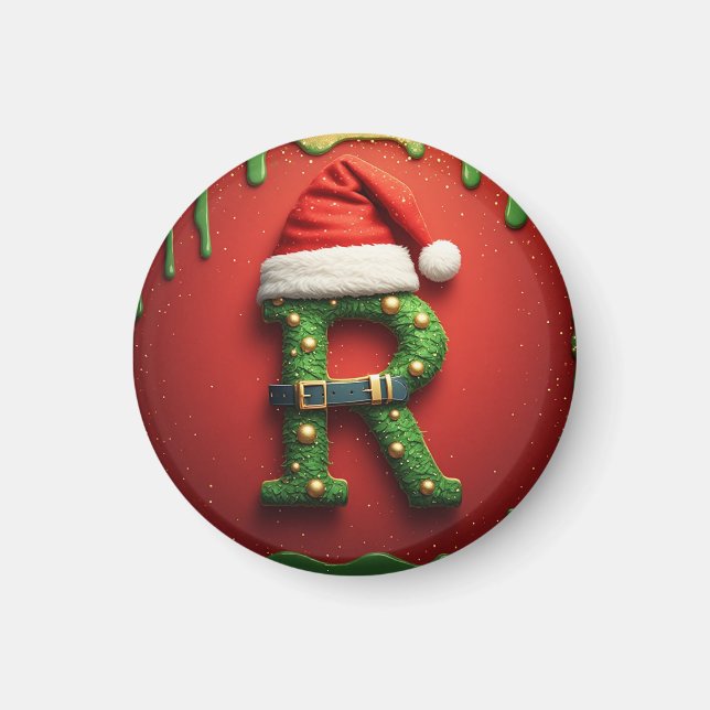 Julmonogram R med tomtelucka – Holiday-gåva Magnet (Framsidan)