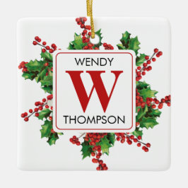 Julmonogram Red & Grönt Festive Julgransprydnad Keramik